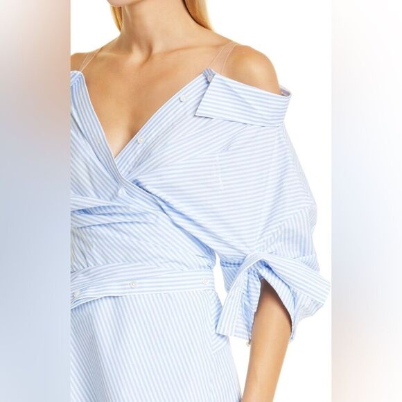 Alexander Wang Wrap Mini Pink White Shirt Dress Striped Size 0 - Picture 6 of 11